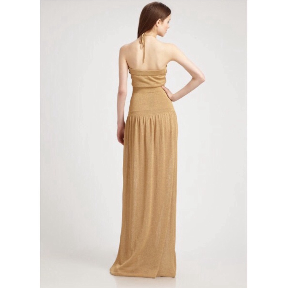 BCBG MAXI DRESS GOLD METALLIC SWEATER KNIT HALTER - Picture 2 of 5
